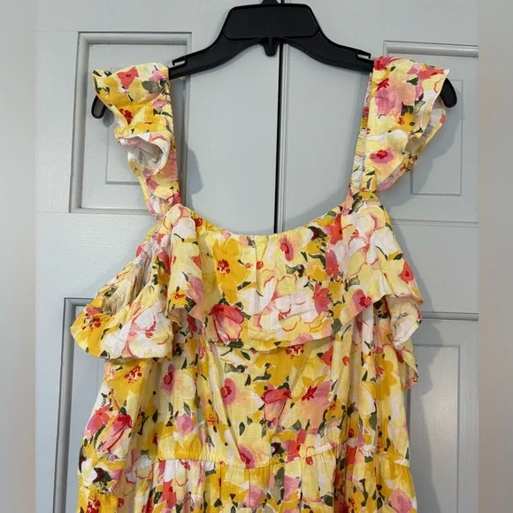 Lauren Conrad XXL Floral Yellow Ruffle Tank Midi Linen Blend Dress Easter Spring - Picture 4 of 7